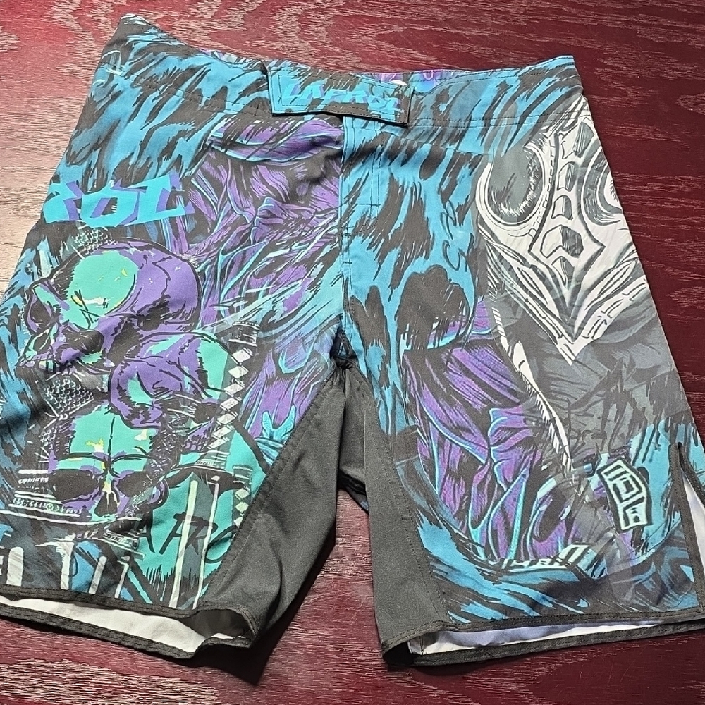 LAFROI Men's Blue & Purple Graphic MMA Crossing Training Boxing Shorts
